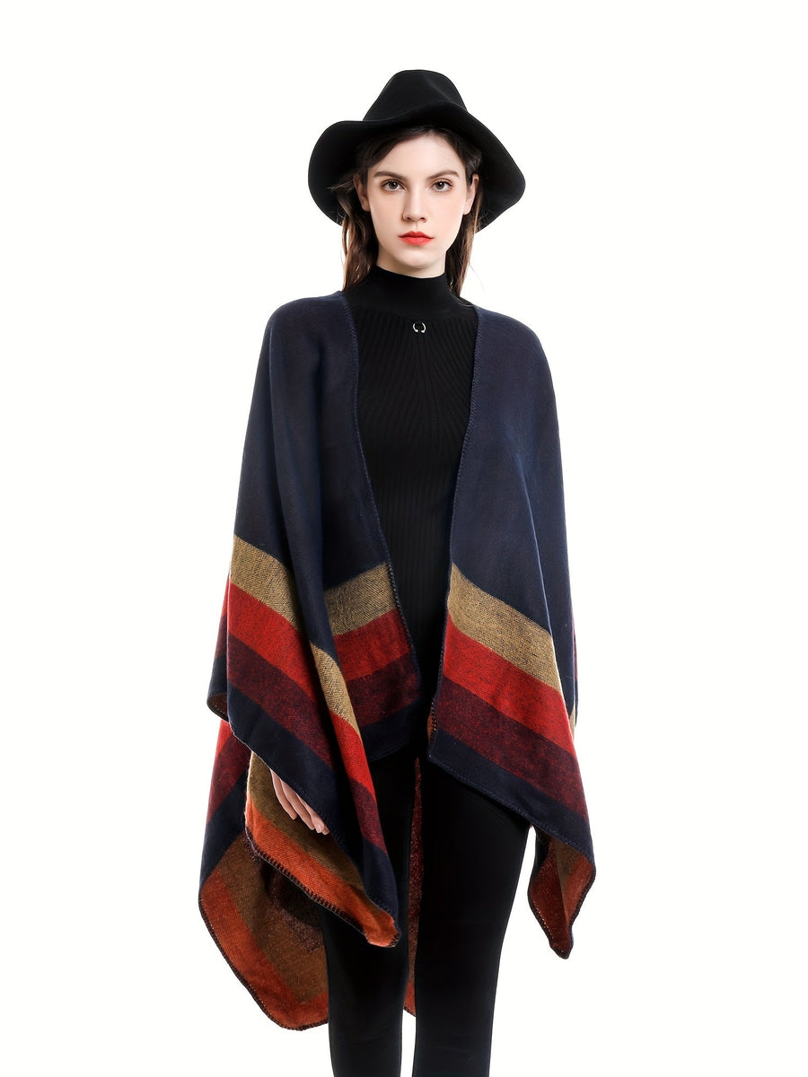 Vändbar Poncho Randig Oversized Mjuk Grå Rosa Grön