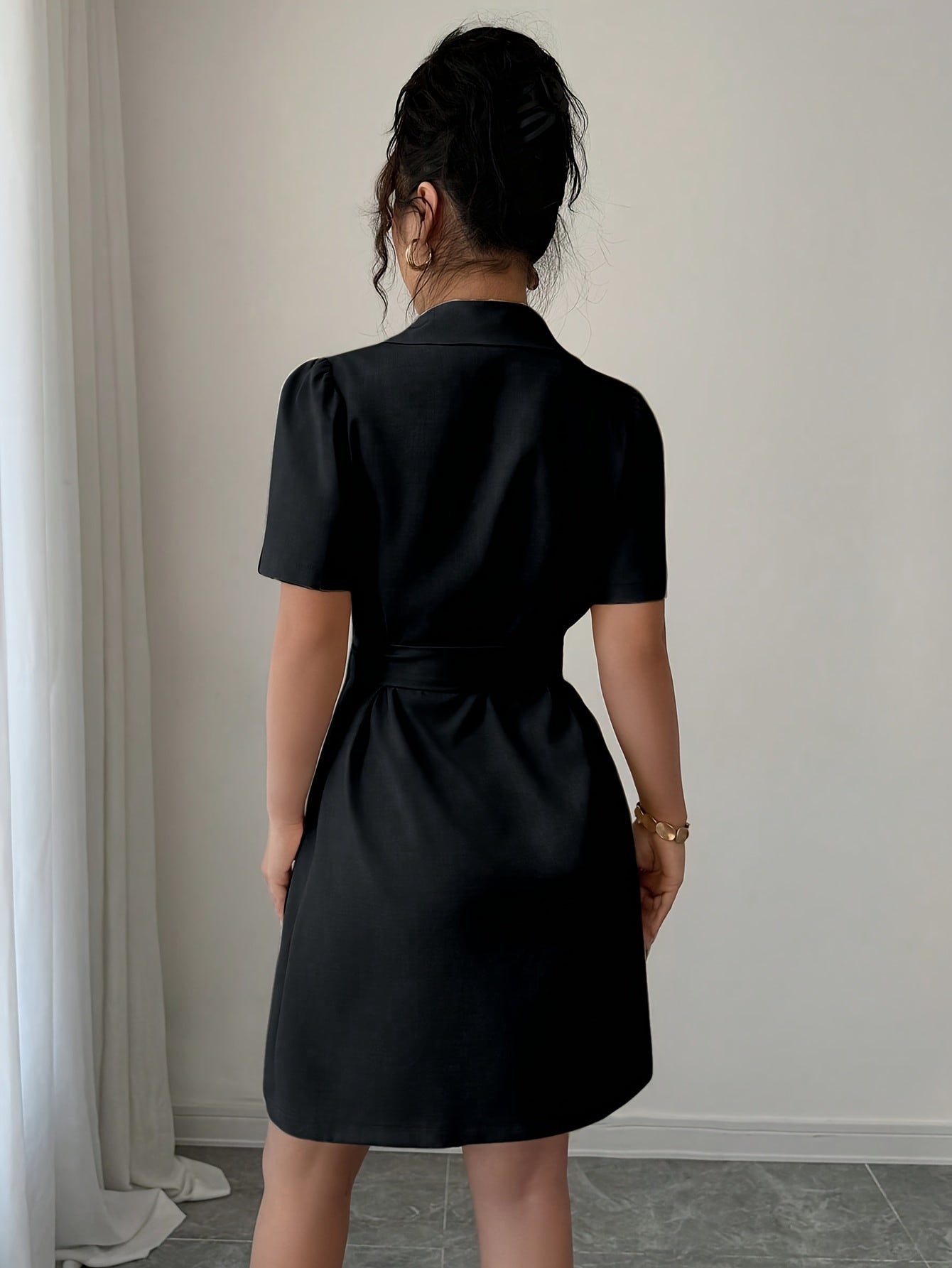 Dam Kavajklänning Med Bälte Dubbelknäppt Elegant Kontorsstil
