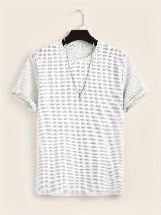 Herr T-shirt med modern nätstruktur och avslappnad passform – Perfekt för vardag och semester