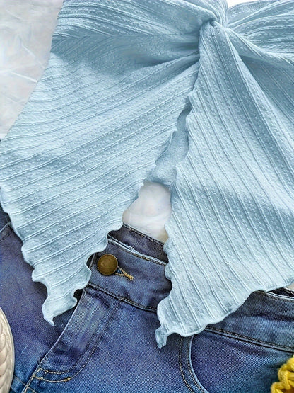 Dam Halterneck Top Handkerchief Skuren – Trendig Sommartopp för Fest och Semester