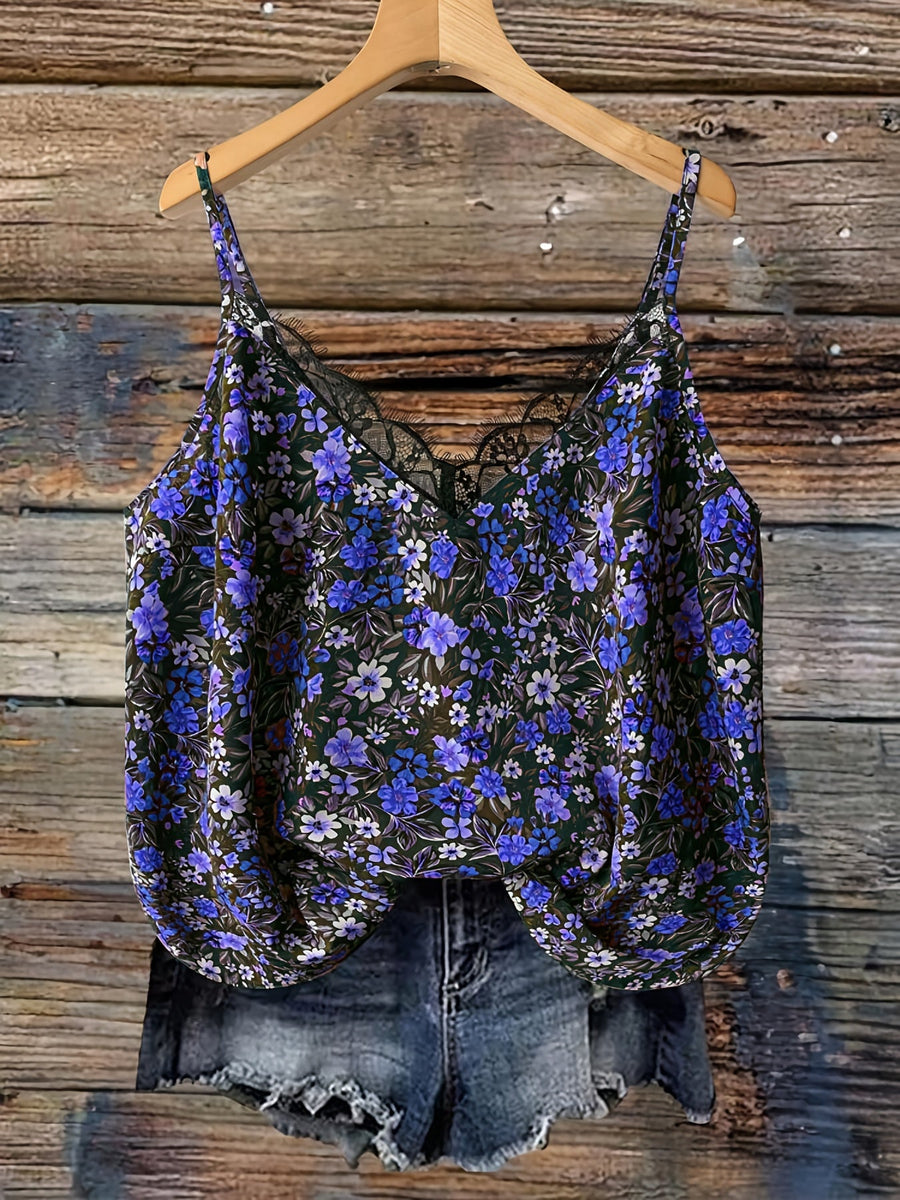 Damlinne med blommigt mönster och spetsdetalj – Somrig topp för casual stil