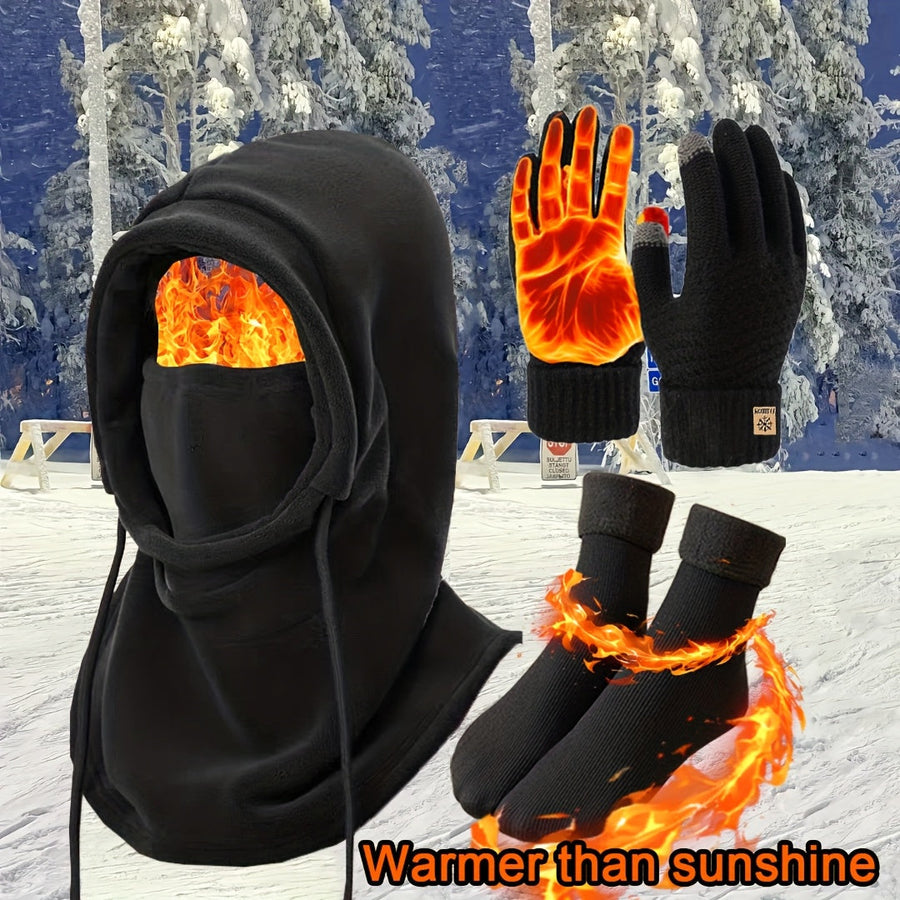 Svart Vinterset Balaklava Handskar Strumpor för Kyla