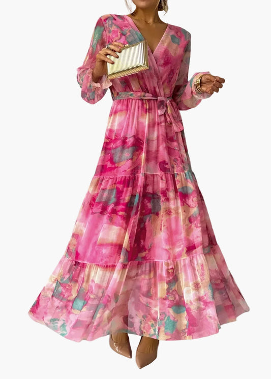 Dam Klänning Långärmad Omlott Vacker Fest Maxi Bohem Elegant Stil