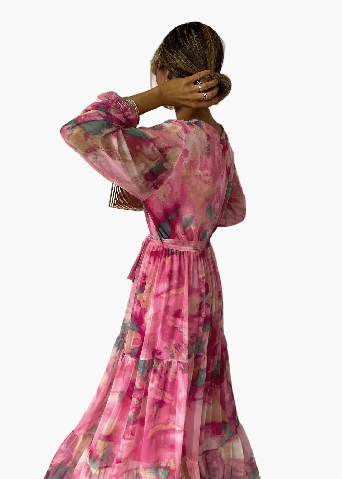 Dam Klänning Långärmad Omlott Vacker Fest Maxi Bohem Elegant Stil