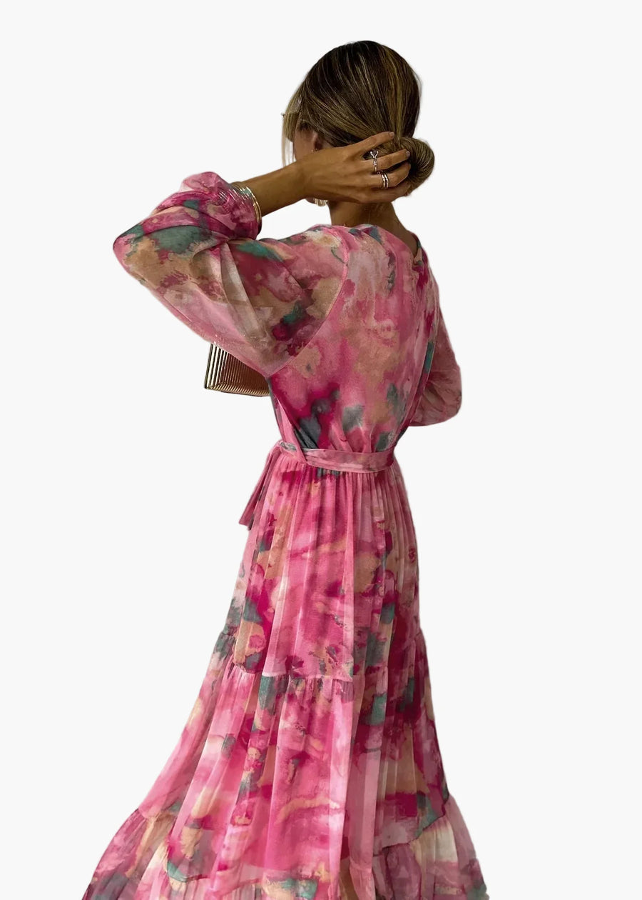 Dam Klänning Långärmad Omlott Vacker Fest Maxi Bohem Elegant Stil