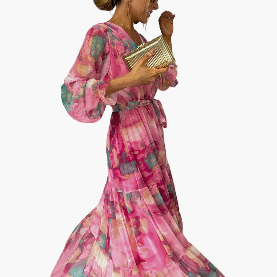 Dam Klänning Långärmad Omlott Vacker Fest Maxi Bohem Elegant Stil