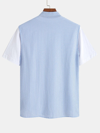 Herr – Modern ärmlös randig Henley-skjorta för avslappnad och stilren look