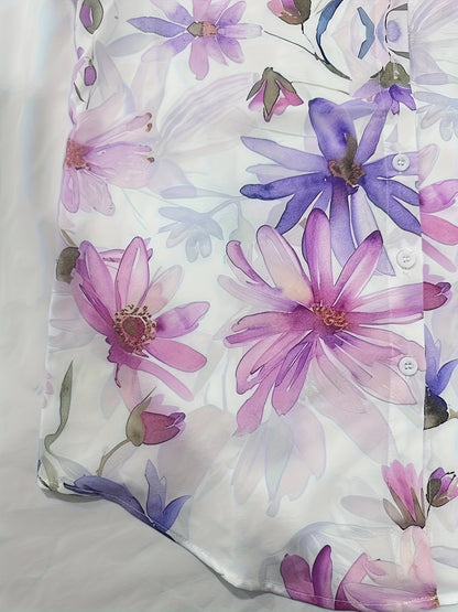 Dam Blommig Långärmad Skjorta – Elegant Vår/Sommar Stil för Avslappnad och Trendig Look