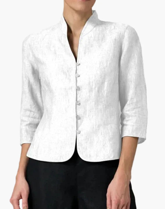 Dam Blus Kavajstil Ståkrage Elegant Vardags- och Kontorsbruk