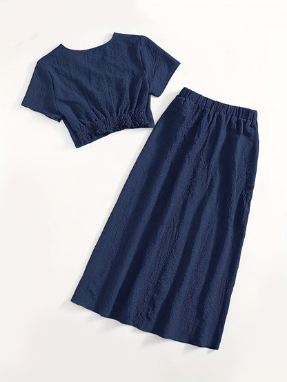 Dam Set Tvådelad Kjol och Kortärmad Crop Top Elegant Vår Sommar