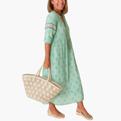 Damklänning Boho Stil Midi Avslappnad med Tryck och 3/4-Ärm för Sommar och Semester
