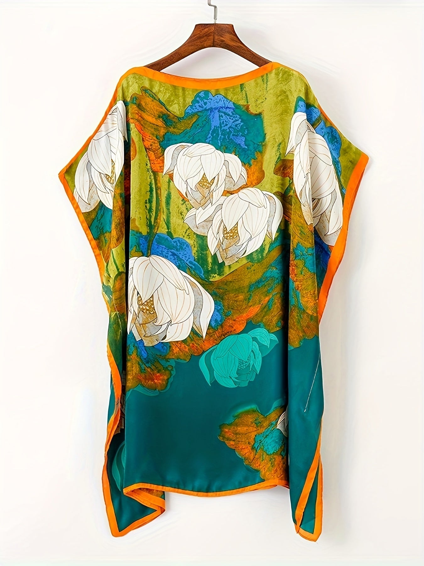 Dam Poncho Kaftan Boho Asymmetrisk Strandtunika med Blommönster
