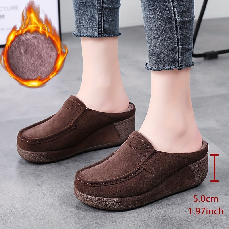 Dammuleskor mockaimitation slip-on med tjock sula, bruna