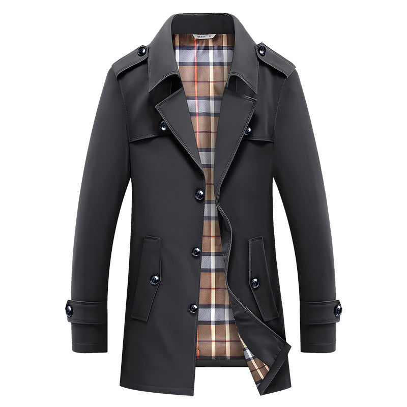 Herr Trenchcoat Jacka Mellanlång Klassisk Design Rutigt Foder