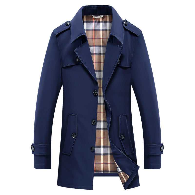 Herr Trenchcoat Jacka Mellanlång Klassisk Design Rutigt Foder
