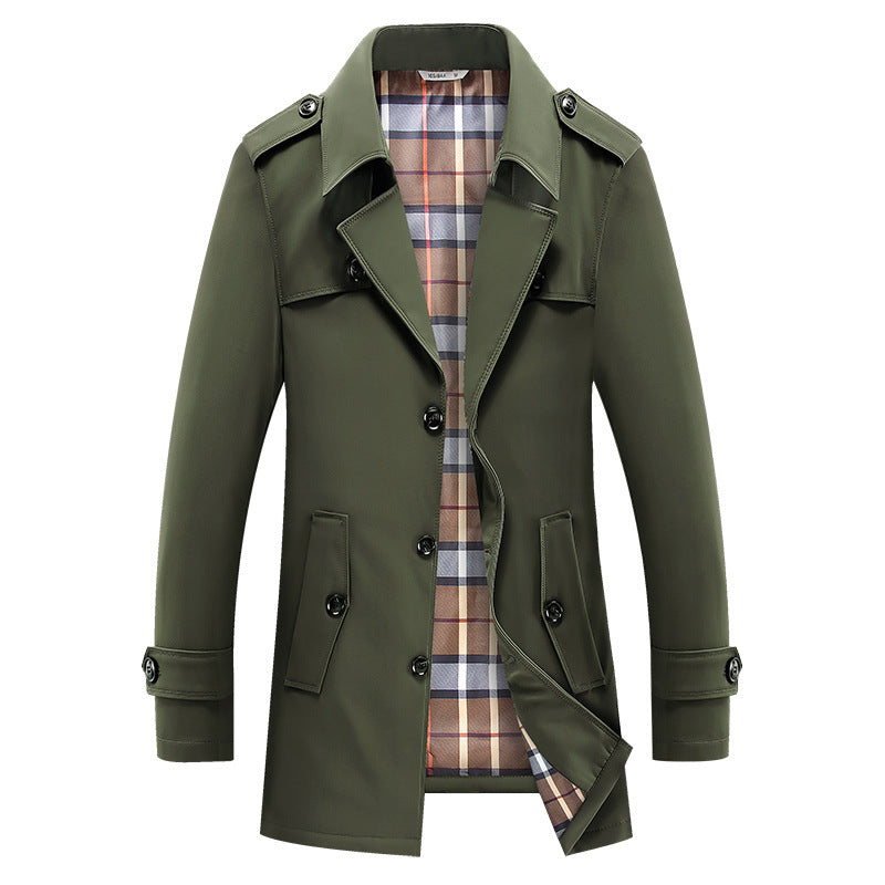 Herr Trenchcoat Jacka Mellanlång Klassisk Design Rutigt Foder