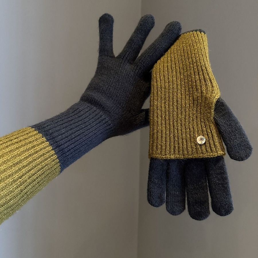 Varm stickad konvertibel handske med fingerlöst tumhål och vantar