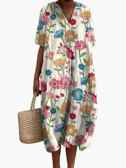 Dam Sommarklänning Lös Passform Blommig Vardagsstil