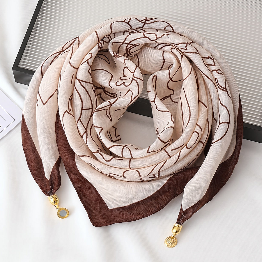 Women's Printed Scarf with Charm Pendant Ends