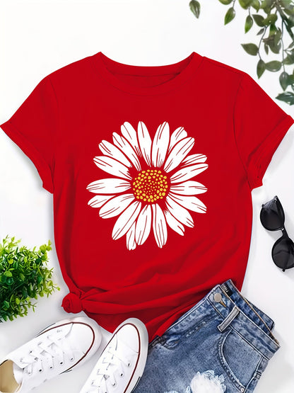 Dam T-shirt med Stor Prästkrageblomma – Avslappnad och Trendig Sommarstil