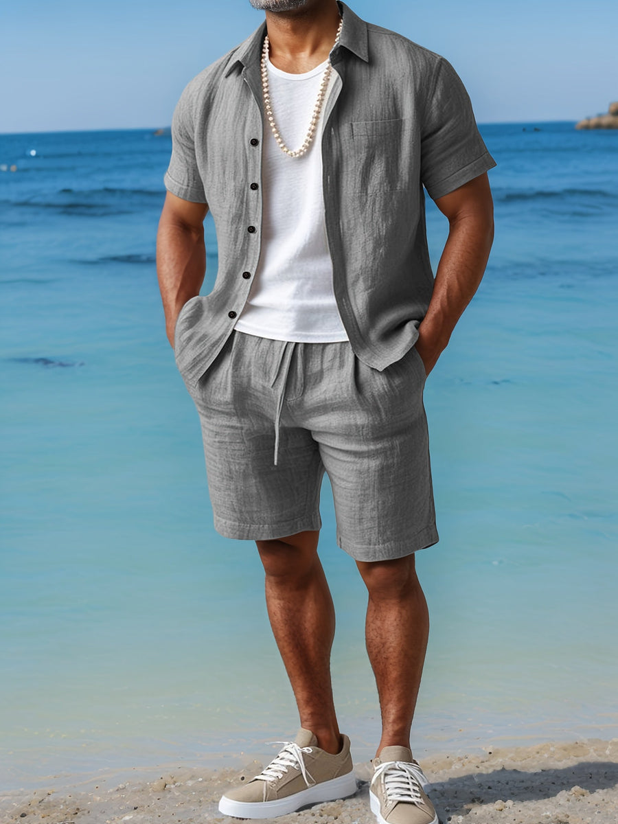 Herrset med kortärmad skjorta och shorts för strand och sommar – Boho-stil