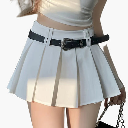 Dam Kjol och Crop Top Set, Plisserad Mini Kjol med Bälte, Trendig och Sexig Outfit för Vardag och Fest