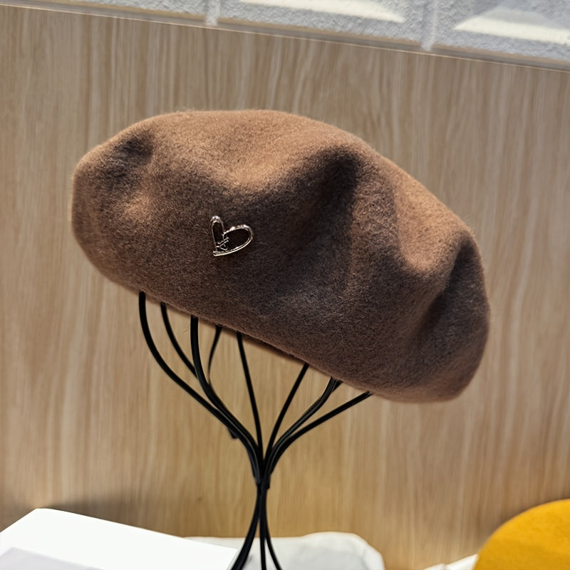 Women's Heart Charm Beret Hat
