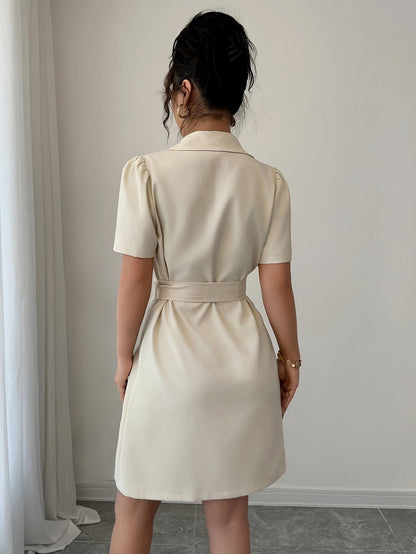 Dam Kavajklänning Med Bälte Dubbelknäppt Elegant Kontorsstil