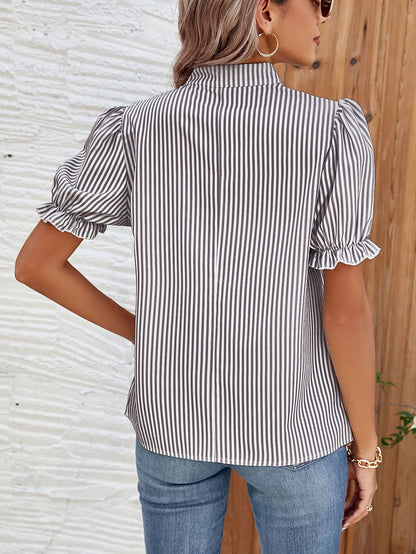 Dam Blus Randig Vardag Elegant Puffärm Vår/Sommar