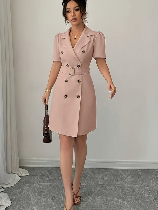 Dam Kavajklänning Med Bälte Dubbelknäppt Elegant Kontorsstil
