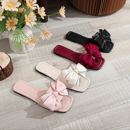 Dam Sandaler med Stor Rosett och Fyrkantig Tå – Trendiga Sommarslippers för Vardagsbruk