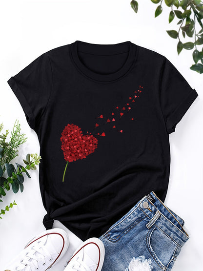 Dam T-shirt med hjärtmotiv – Trendig och avslappnad topp för vardagsbruk