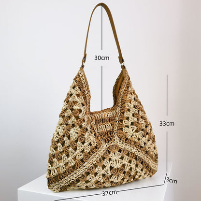 Somrig virkad handväska för kvinnor – boho-inspirerad stor tote väska med axelrem