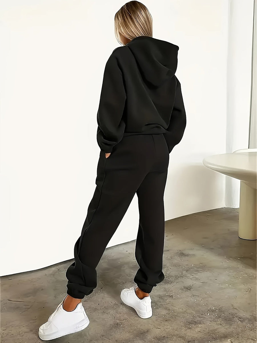 Hoodie och Mjukisbyxor Set med Texttryck – Unisex Träningsset med Huvtröja och Byxor