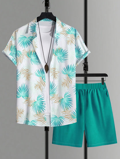 Herrset med kortärmad skjorta och shorts – trendigt semester- och strandmode