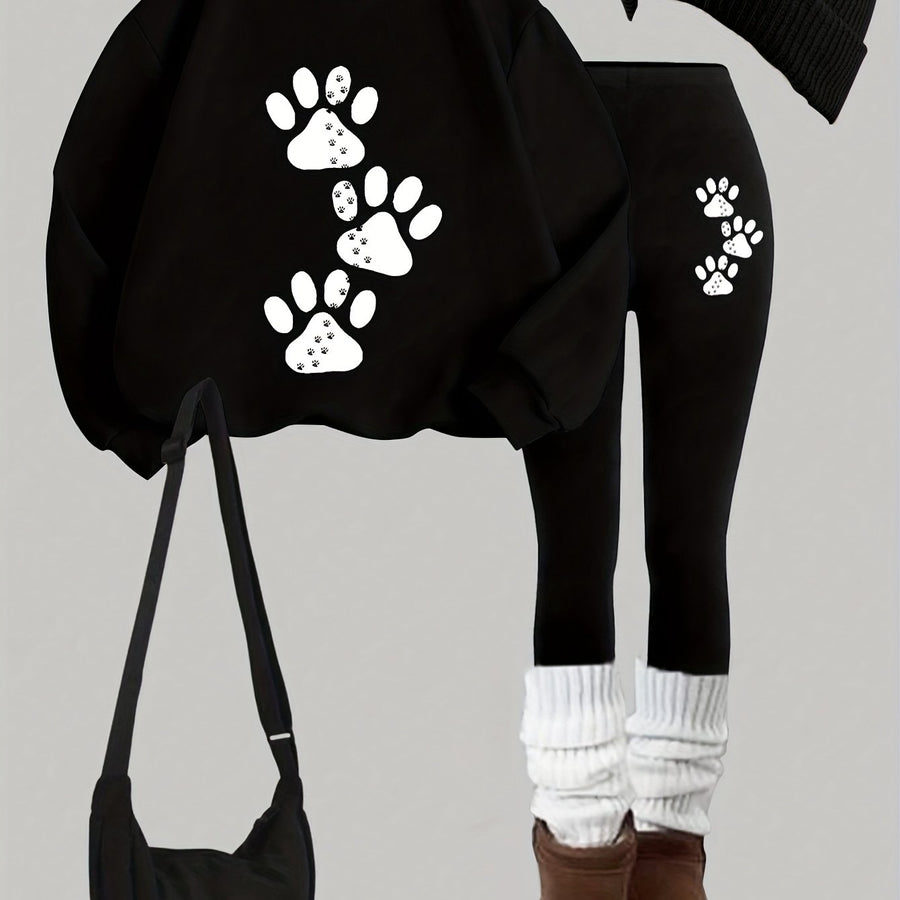 Set med sweatshirt och leggings med tassavtryck