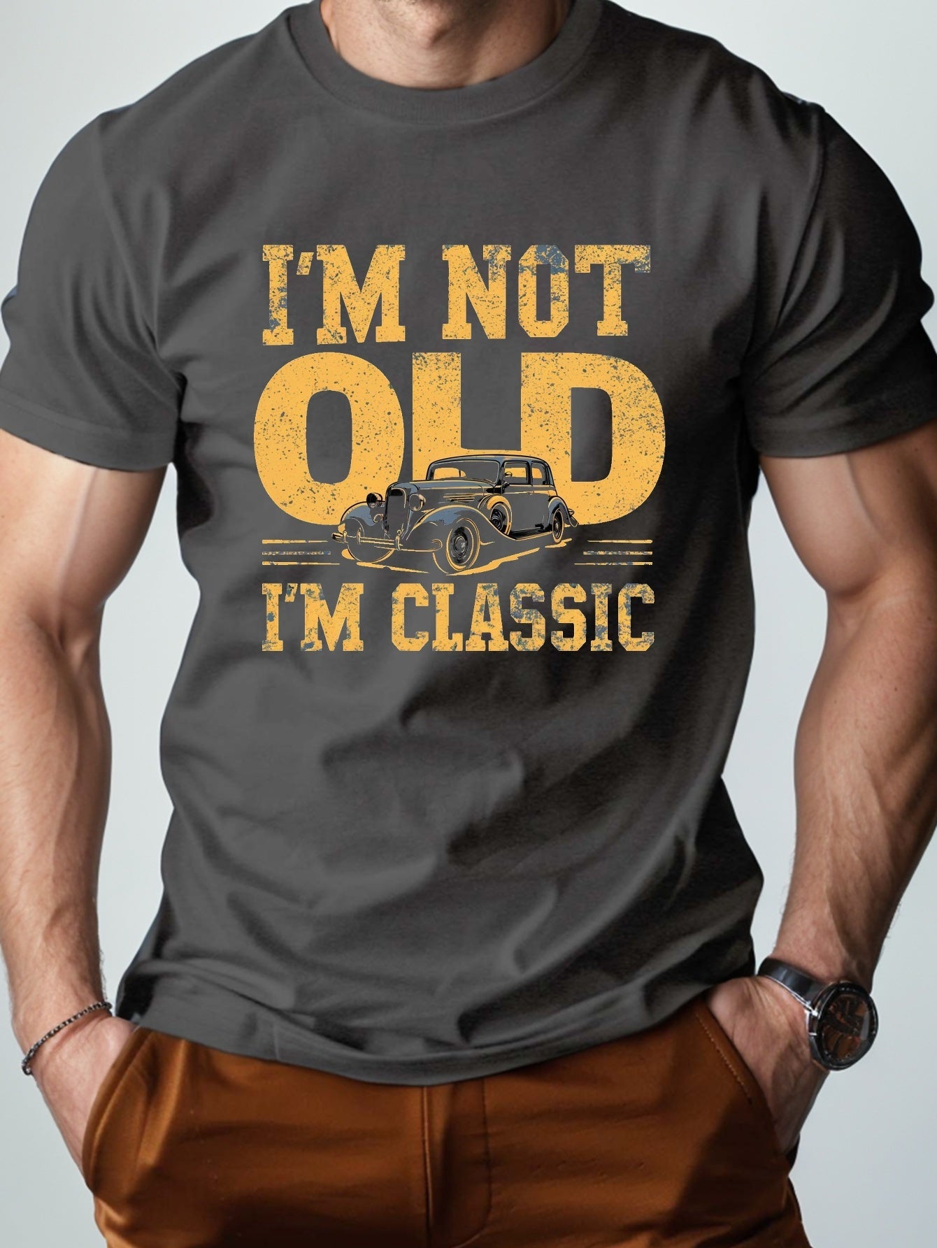 Herr T-shirt med Vintagebil – Rolig Present till Klassikerälskare, Casual Stil