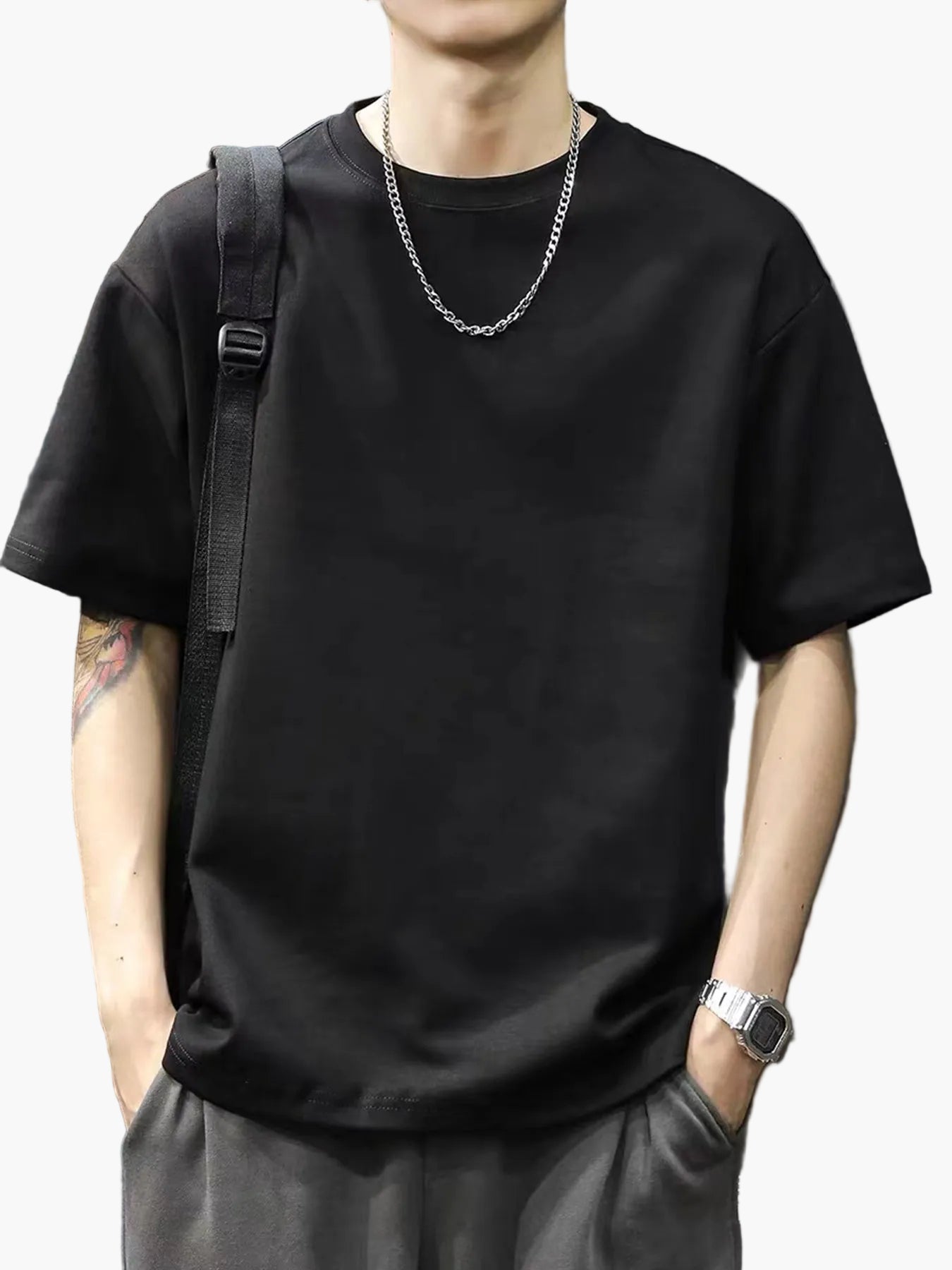 Herr T-shirt – Avslappnad Kortärmad Streetwear för Vardag och Fritid