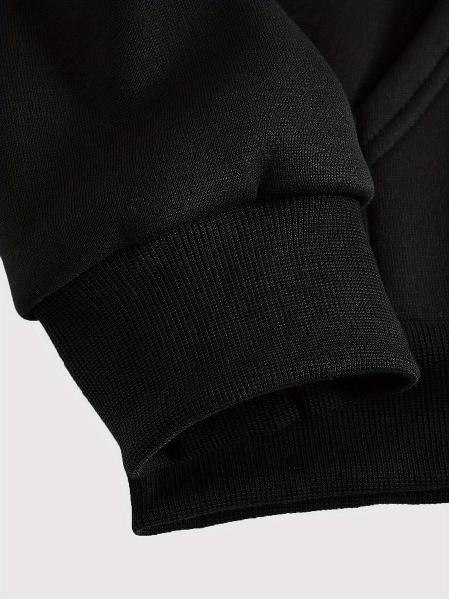 Hoodie med dragkedja och ansiktsmönster i tvåfärgad design