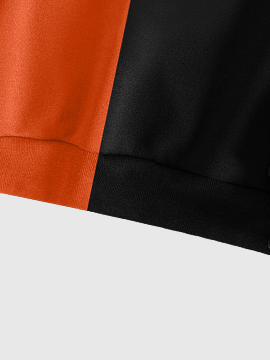 Hoodie med dragkedja och ansiktsmönster i tvåfärgad design