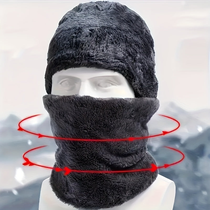 Varmt vintersätt med mössa, halsvärmare, öronvärmare, handskar och strumpor i stickat material