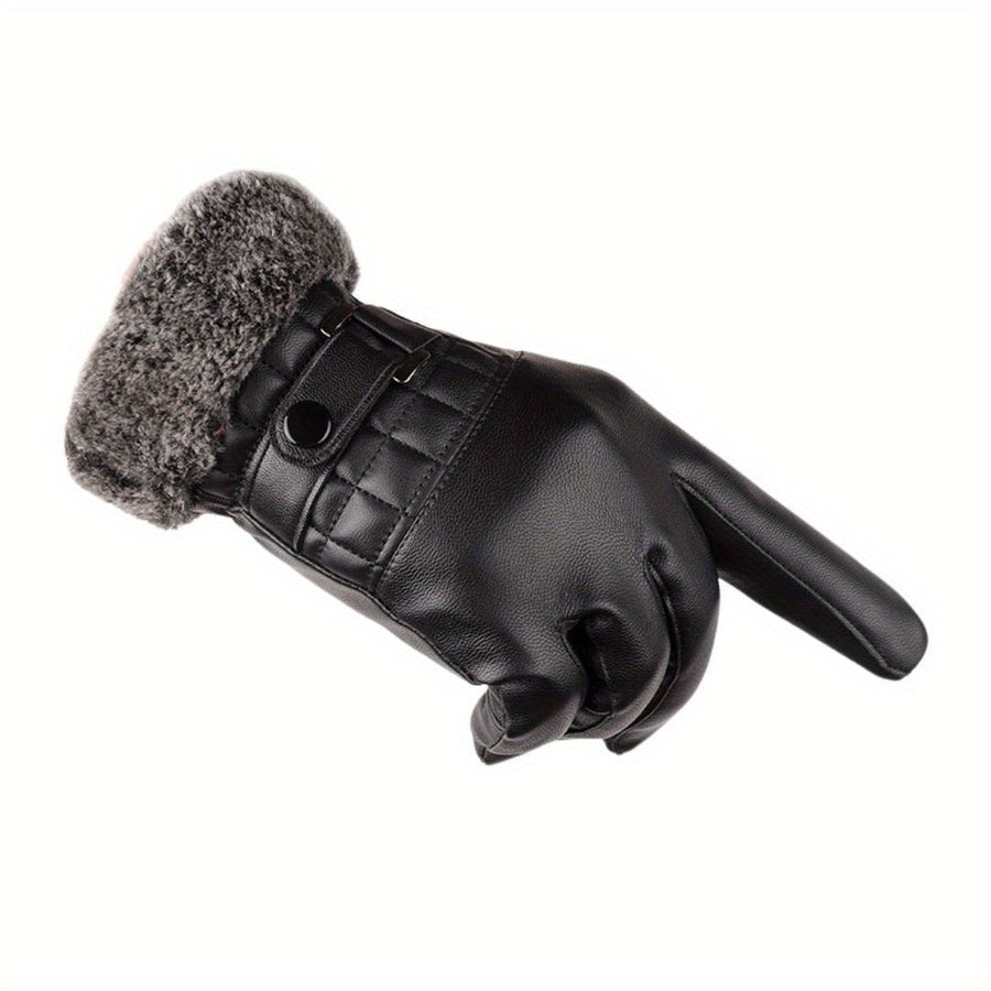 Svarta fodrade handskar med spänne och fuskpäls