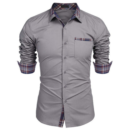 Herrskjorta Slim Fit Business Casual med Rutiga Detaljer – Långärmad, Modern Stil