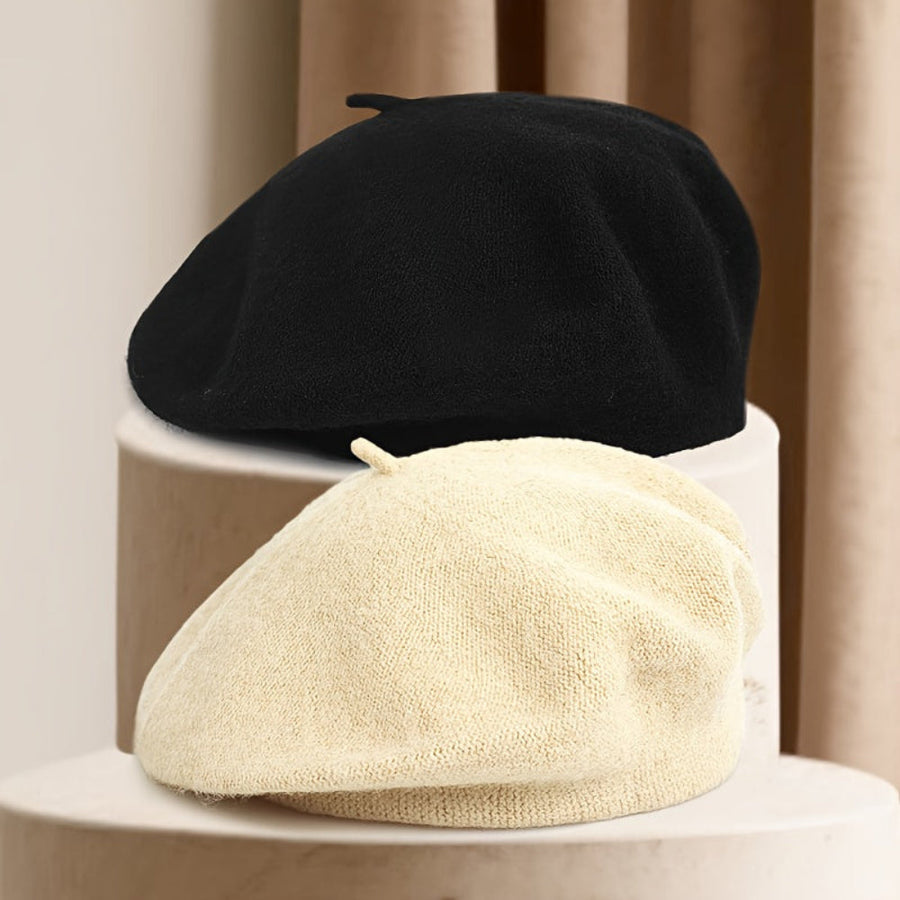 Unisex Beret Mössa - Stickad Basker med Liten Knopp