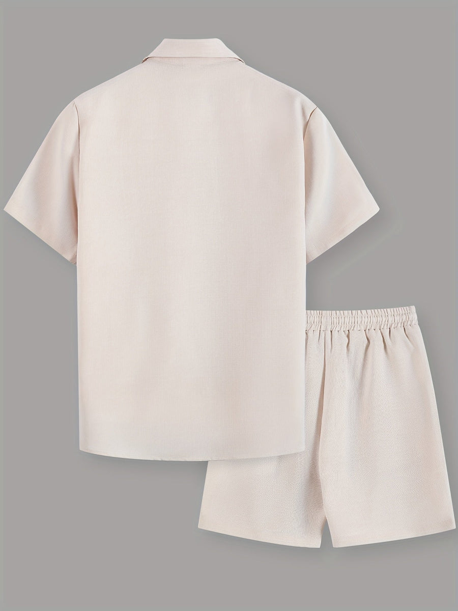 Herr Kortärmad Skjorta och Shorts Set – Avslappnad Sommarlook för Fritid och Semester