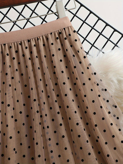 Dam Plisserad Prickig Tyllkjol Elegant Vardagsstil