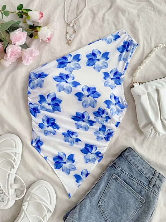 Dam Body One Shoulder Elegant Blommig Stil Perfekt för Vår och Sommar