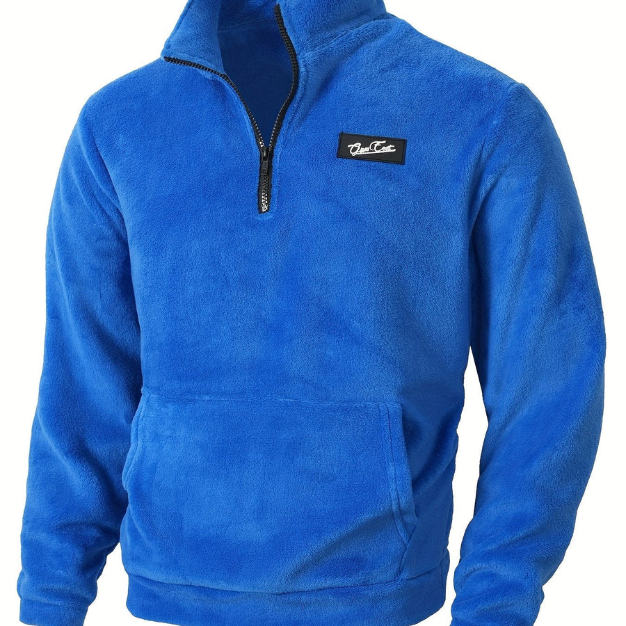 Grå Fleece Tröja med Halvdragkedja och Känguruficka