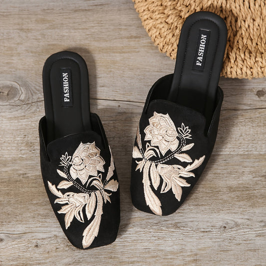 Dam Tofflor Slip-on Elegant Broderad Design Mode Skor för Vardag & Fest
