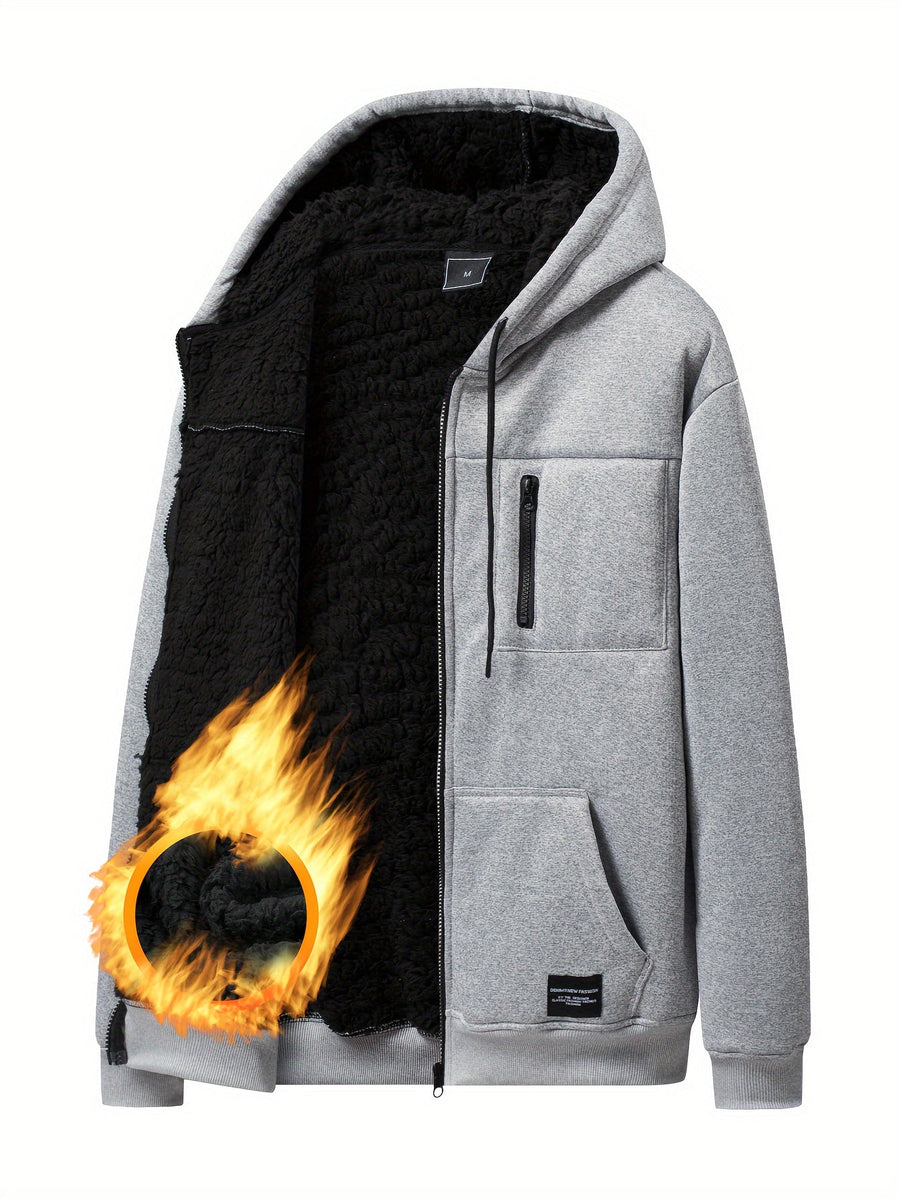 Grå teddyfodrad hoodie med dragkedja och huva